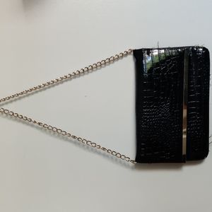 Forever 21 Shoulder bag /clutch with gold chain. Black crocodile skin texture